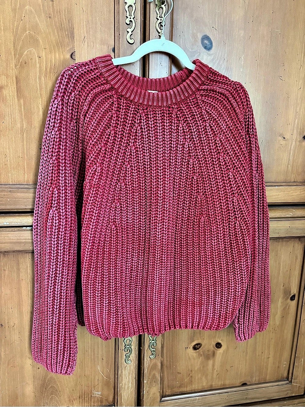 Free People Take Me Home Chunky Knit Cotton Crewneck Sweater Red Size Medium